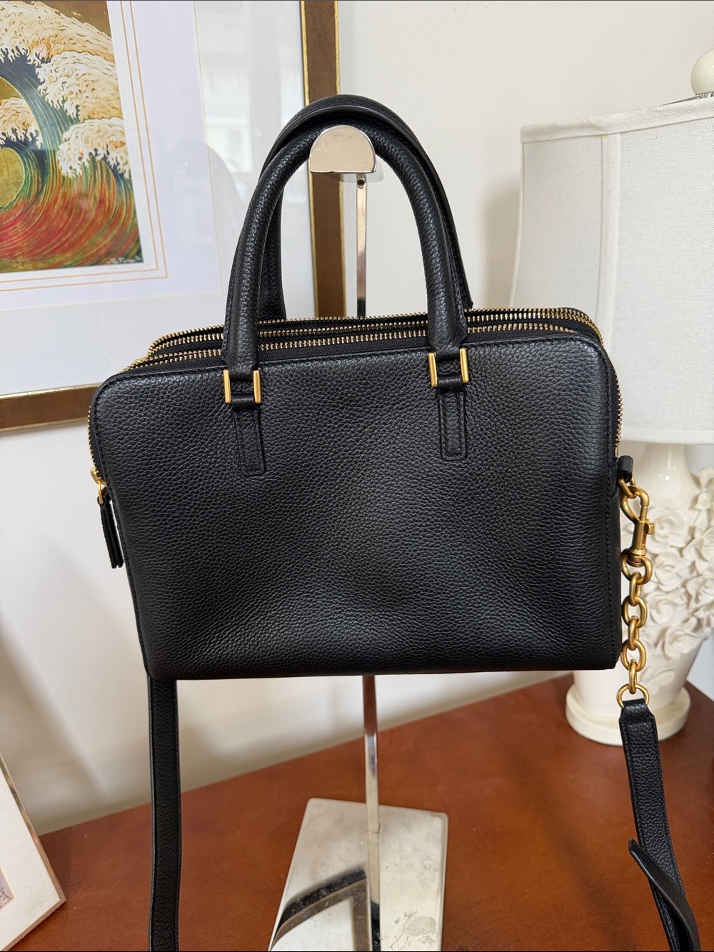 Tory Burch Black Pebbled Leather Satchel with Gold Hardware - Picture 11 of 15
